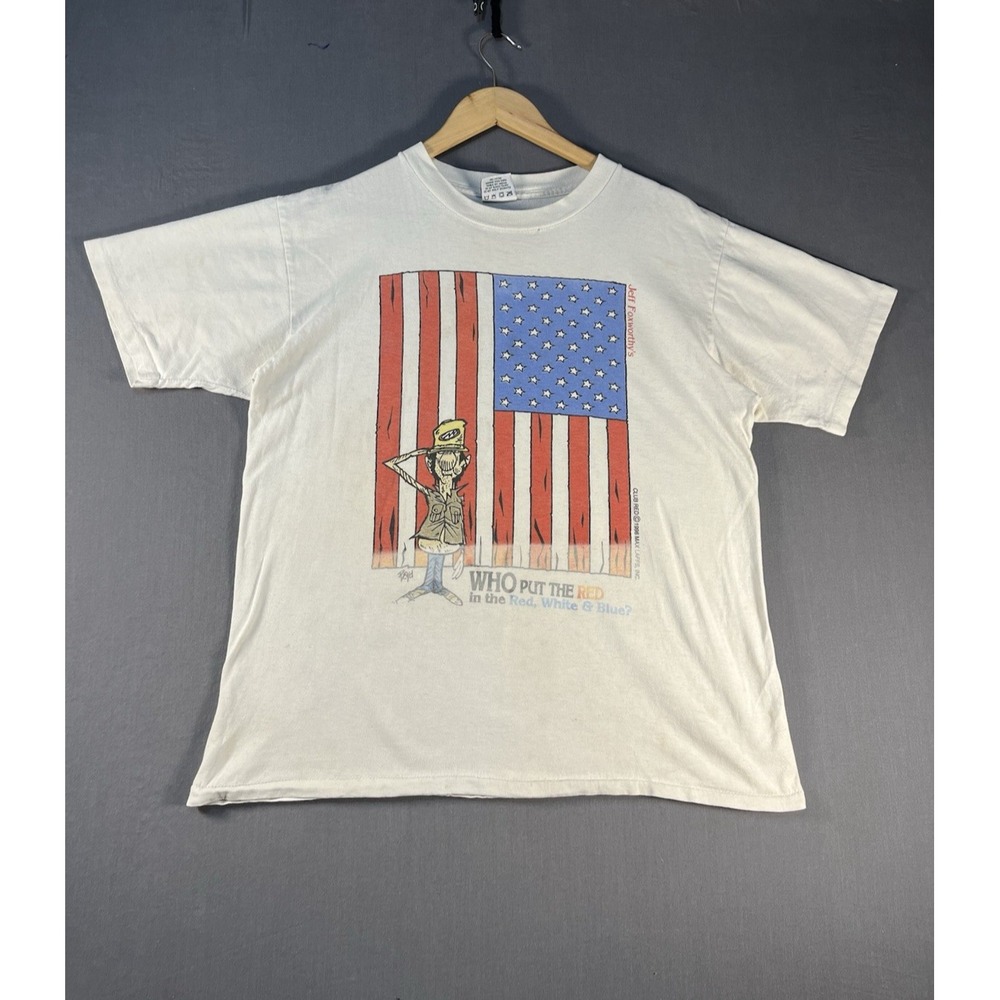 Vintage Club Red Redneck Clothing American Flag T Shirt 'Who Put The Red' Large